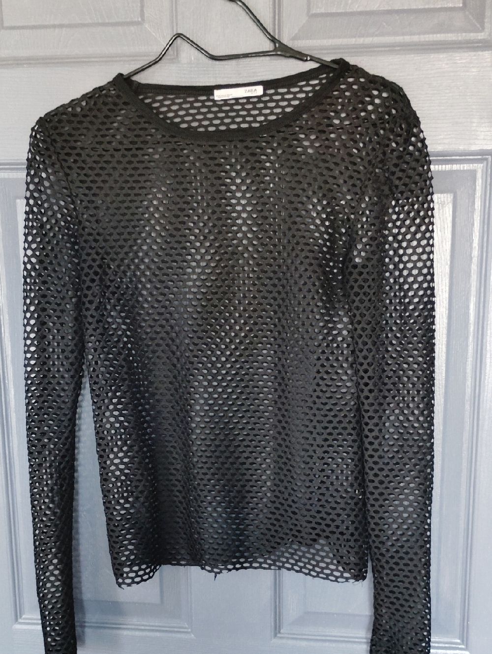 ZARA Black Long-Sleeve Open-Knit Mesh Top